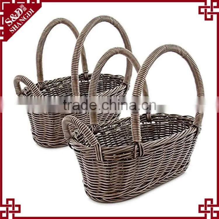 Unique double handles design multi colors plastic wicker wine basket