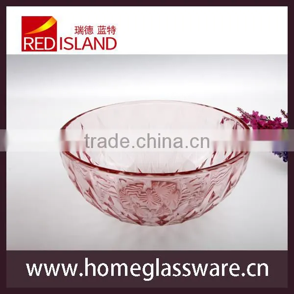 5" to 9" vintage diamond pattern glass salad bowl with beautiful pink
