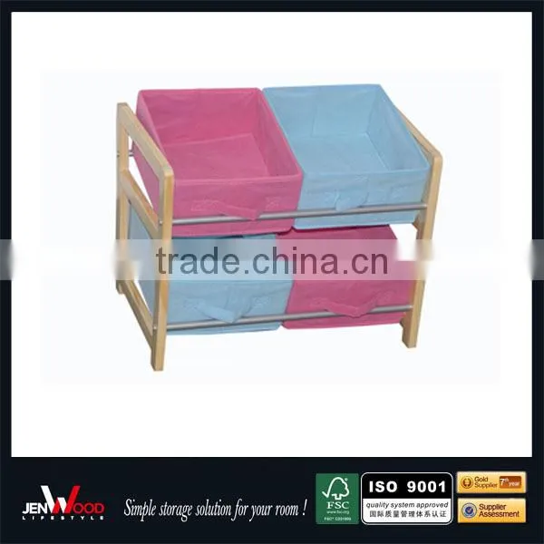 simple design 2 tier MDF frame 4 bins kids storage boxes