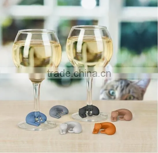 Silicone Colorful Cats Wine Glass Markers,Silicone Kitty Drink Markers
