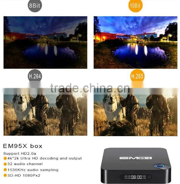 New Arrival EM95X Powerful 2GB/16GB Android 6.0 Marshmallow Quad Core TV Box, Amlogic S905X 4K TV Box For Wholesale