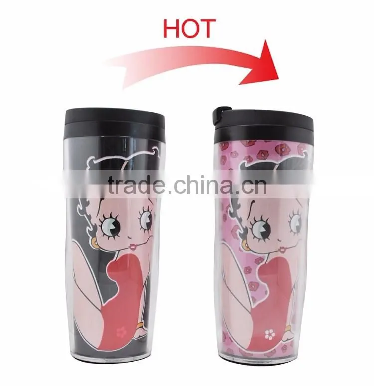 BPA free reusable color changing double wall insert plastic tumbler