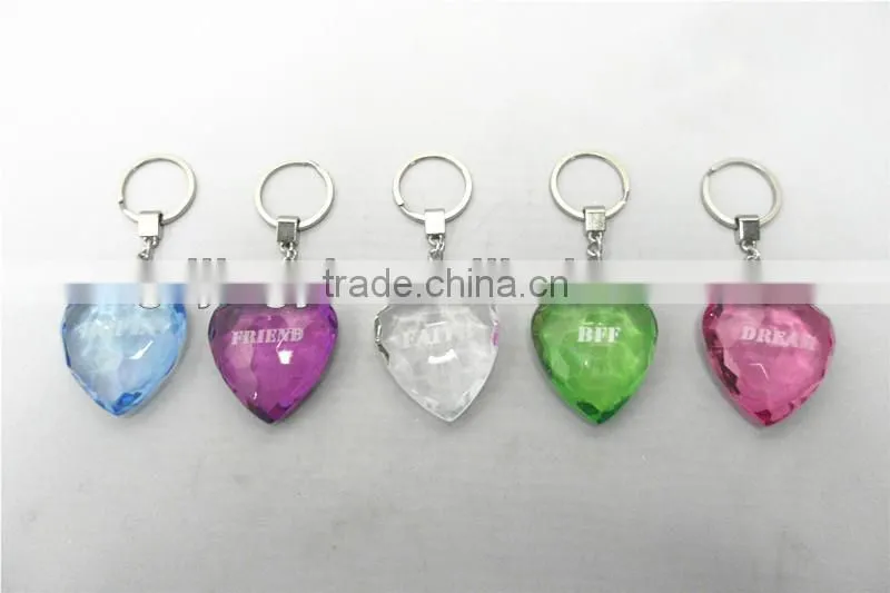 2017 New style acrylic hanging decoration heart shape diamond key ring
