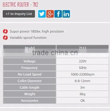 RONIX WOOD WORKING TOOLS ELECTRIC ROUTER MODEL 7112