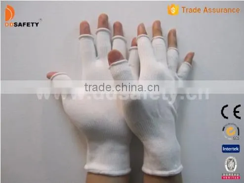 DDSAFETY 2017 Hot Sale White Nylon Work Glove With Half Fingers Safety Gloves