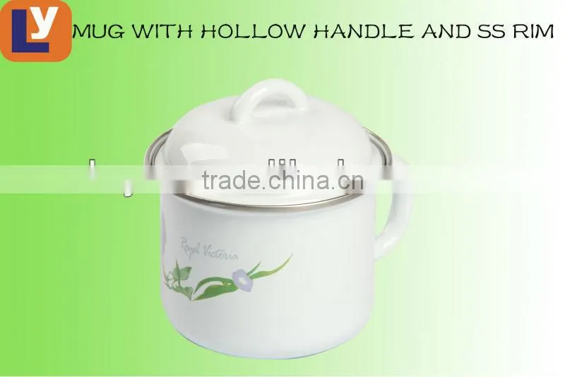 12CM dark color enamel mug with hollow handle