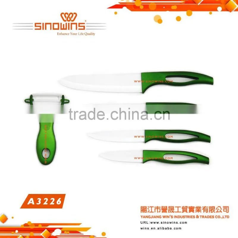 A3208 Hot Selling 4pcs Ceramic Kitchen Knife Sets with wood hand