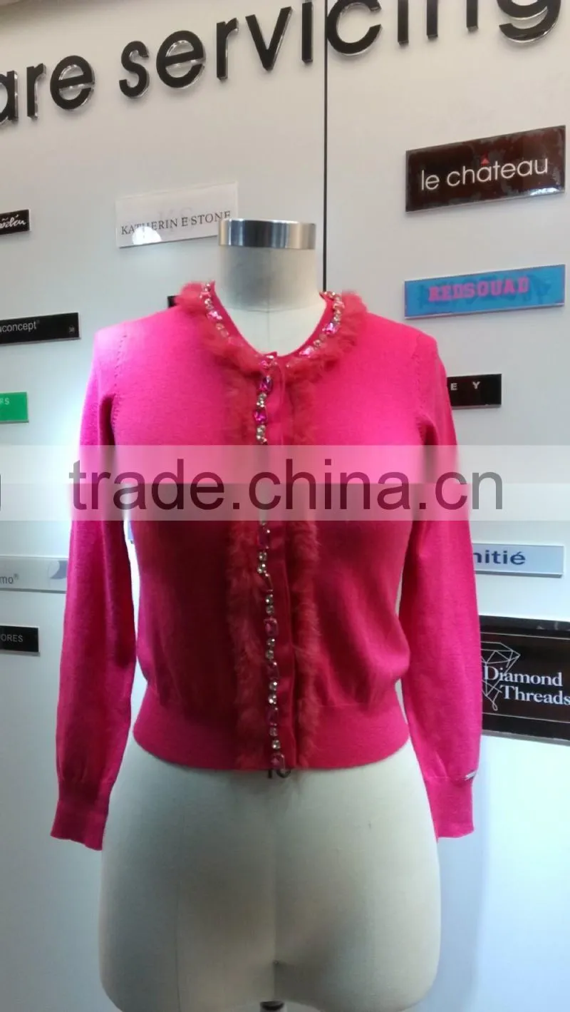 2014 Ladies knitted sweater,cardigan with manual nail bead