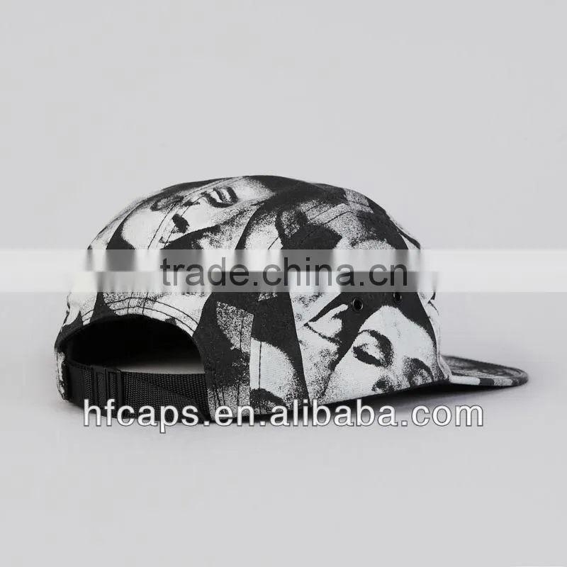 Black and white flat brim custom floral blank snap back hats 5 panel