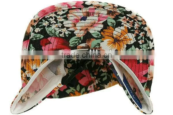 Womens hawaii style causual hat wholesale floral 5 panel cap and hat