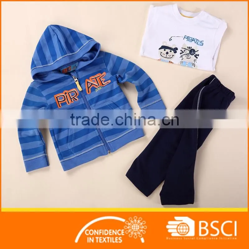 Navy Blue Baby Boys Printed Three Pcs Clothing Sets