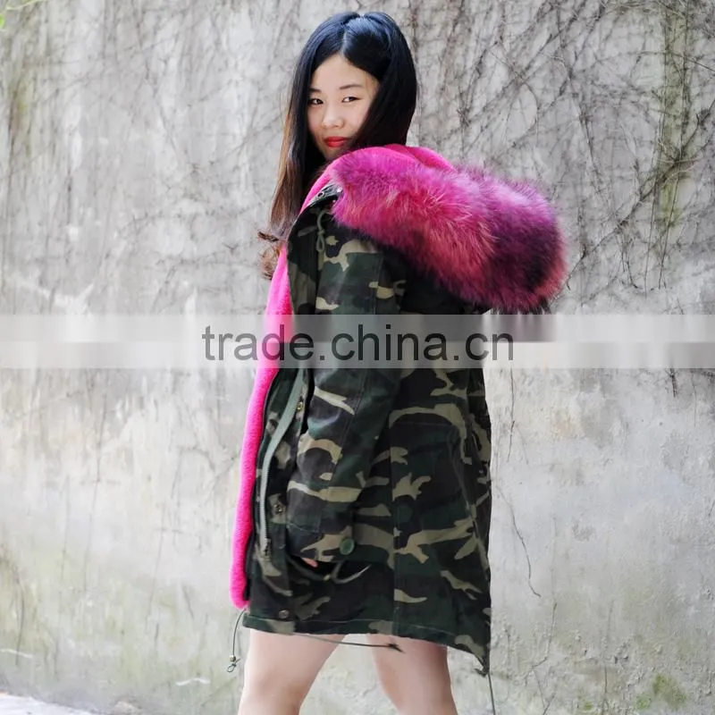 CX-G-P-11 Hot Selling Fur Coat Factory Raccoon Collar Fake Fur Parka Coat