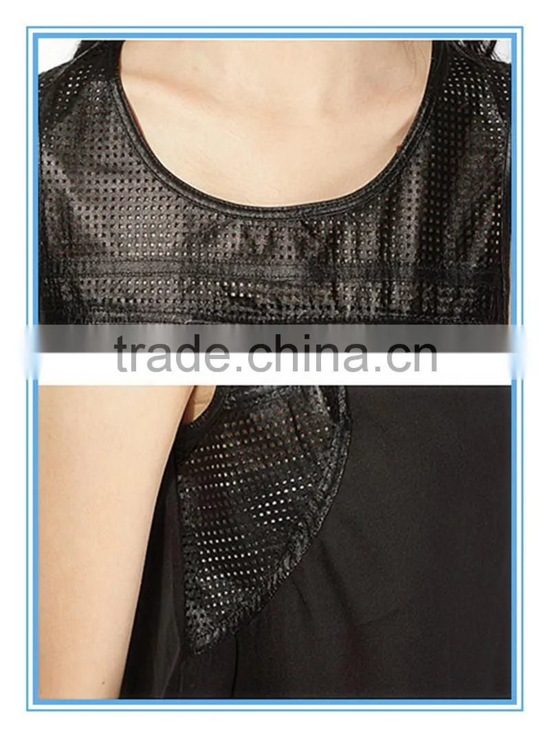 2016 Newest Fashion Black Ladies Pu Design Leather Vest