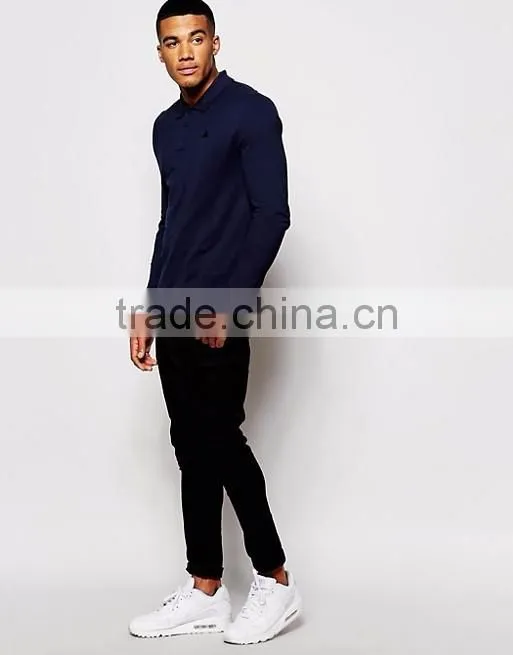 Cheap Price Muscle Long Sleeve Polo With Logo In Navy/Breathable Polo Collar T-shirt/Two Button Blacket T-shirt