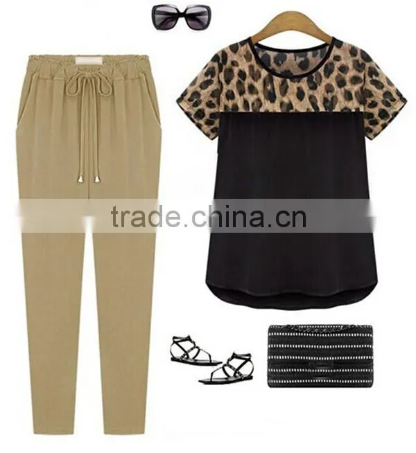 Classic black and white Summer women chiffon leopard stitching clothing plus size,chiffon fabric,t shirt women wear