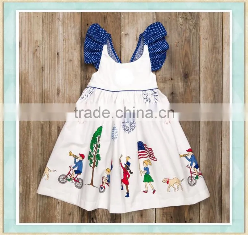 2017 Factory provide best price baby clothes 3-5 year old girl dress print colorful flags ruffle sleeve maxi dress for baby