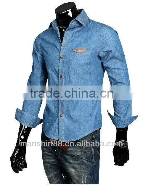 latest designer long sleeve slim fit thin denim shirt