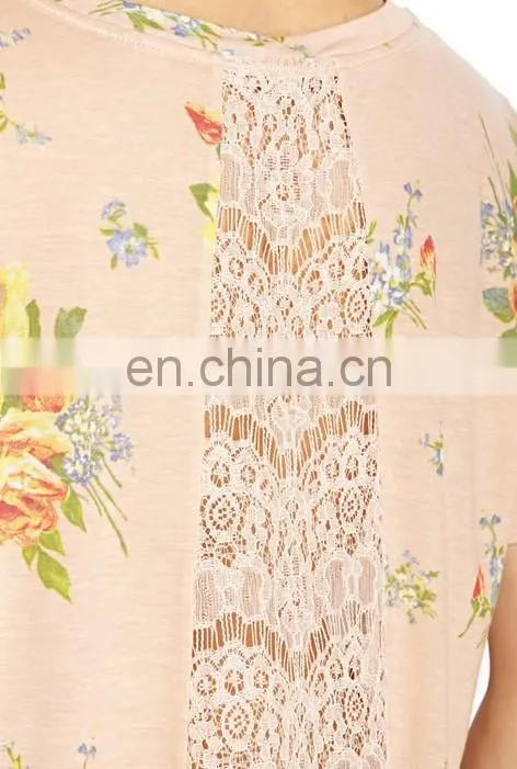 Custom Wholesale High Quality Fashion Body Fit Floral Lace T Shirt Women