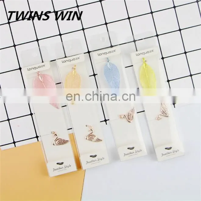 Korean new fashion school stationery .custom logo design free printable Cute Kawaii brass leaf shaped bookmarks with tassels