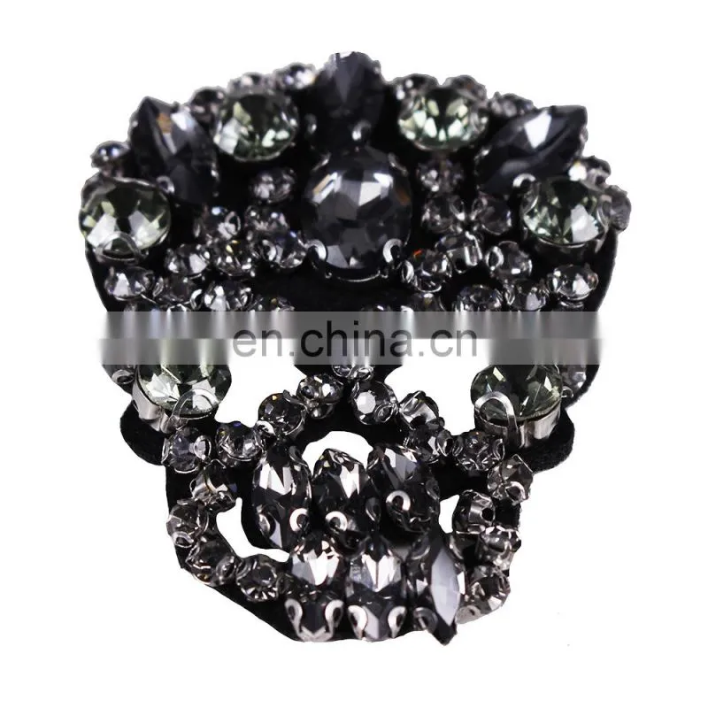Fashion Beading Gray Rhinestones Skull Patches Badge for Jewelry Brooch