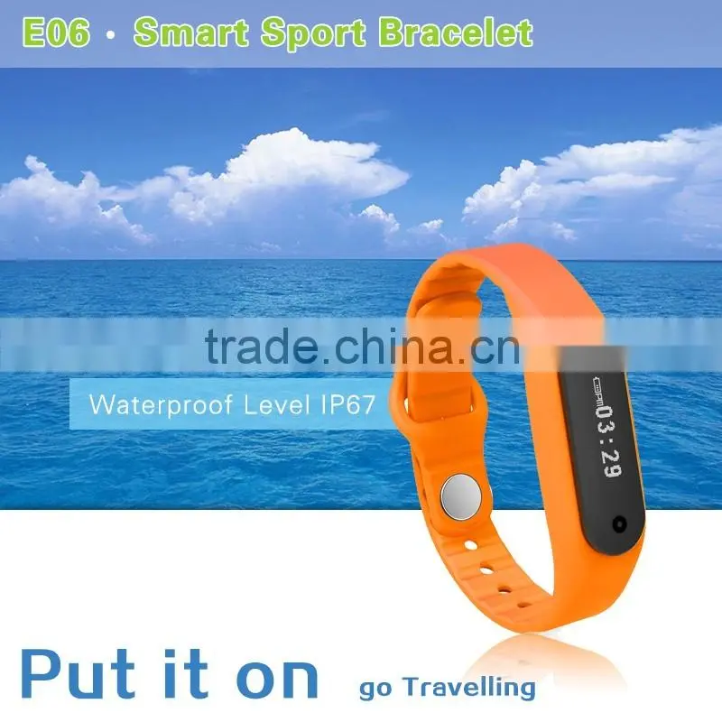 text message/Tracking motion/music play/Fine phon/sleeping monitor/Touch screen E06 Smart Bracelet