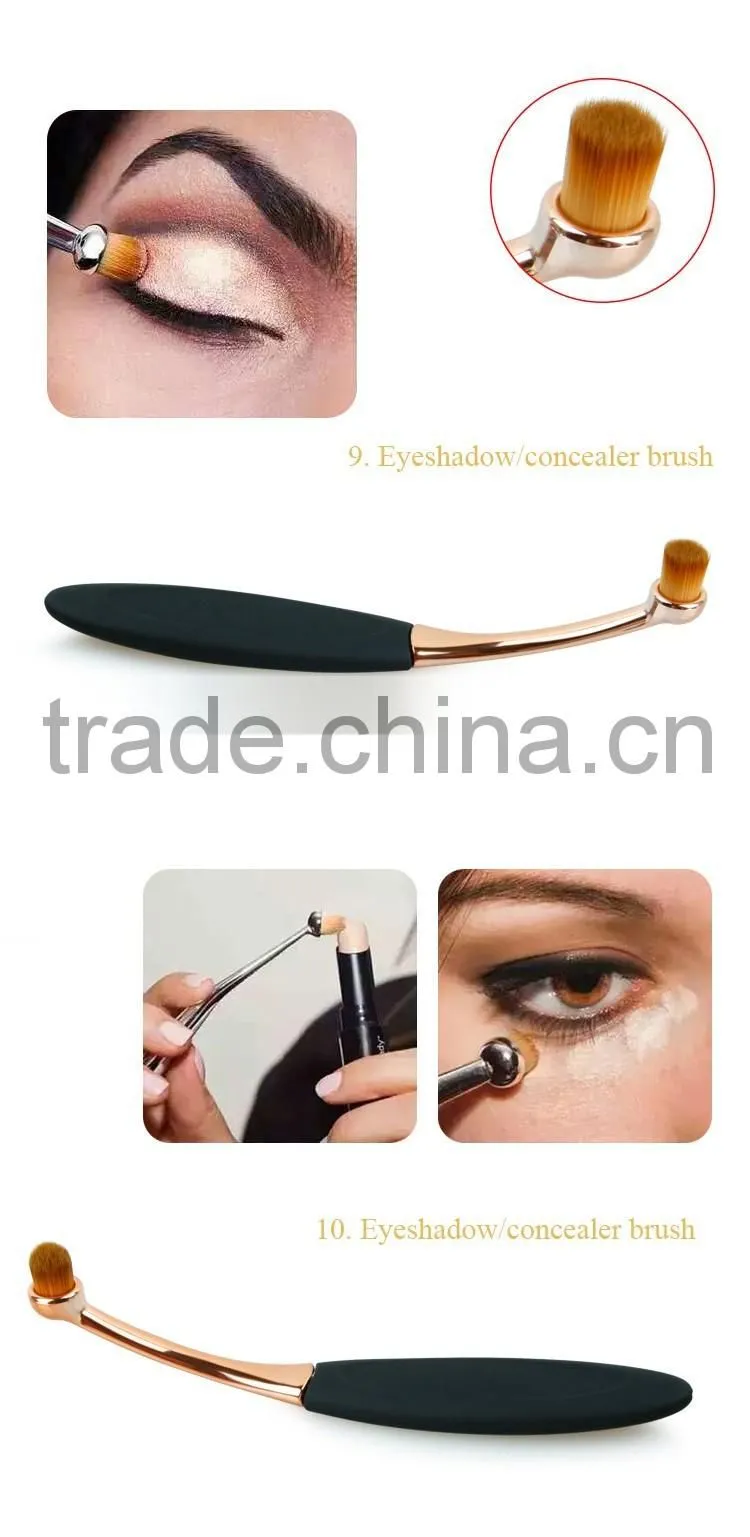 Tooth Shape Powder Foundation Brush/Oval Makeup brushes with Rubber handle/Metal make up Brush