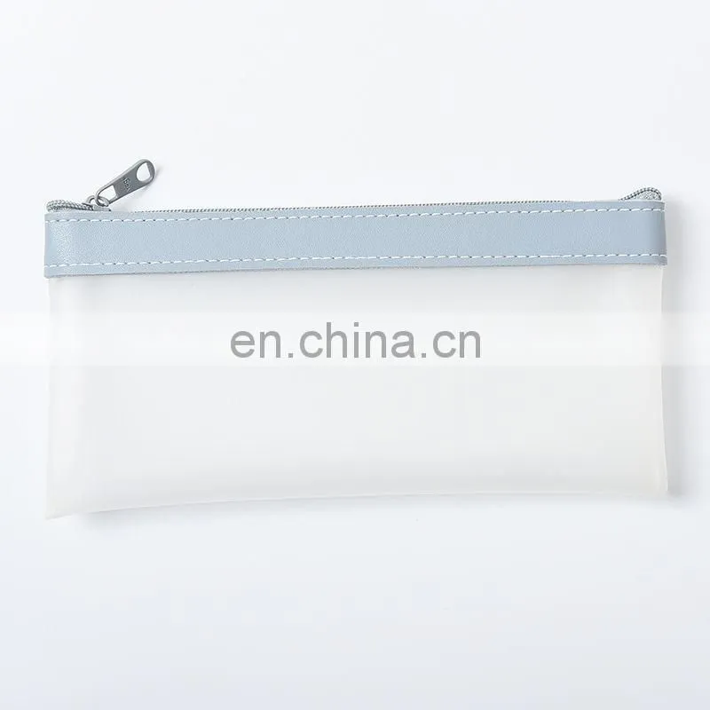 Simple Transparent TPU Leather Korean Fashion INS Pencil Bag Pouches Stationery Organizer Pencil Case Pencilcase School Pen Case