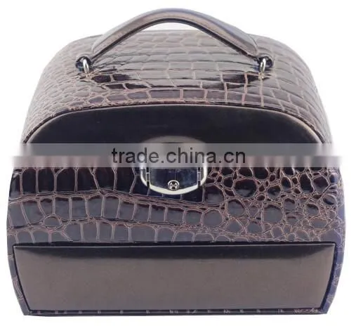 Custom brown round leather jewelry display case,faux leather jewelry storage box