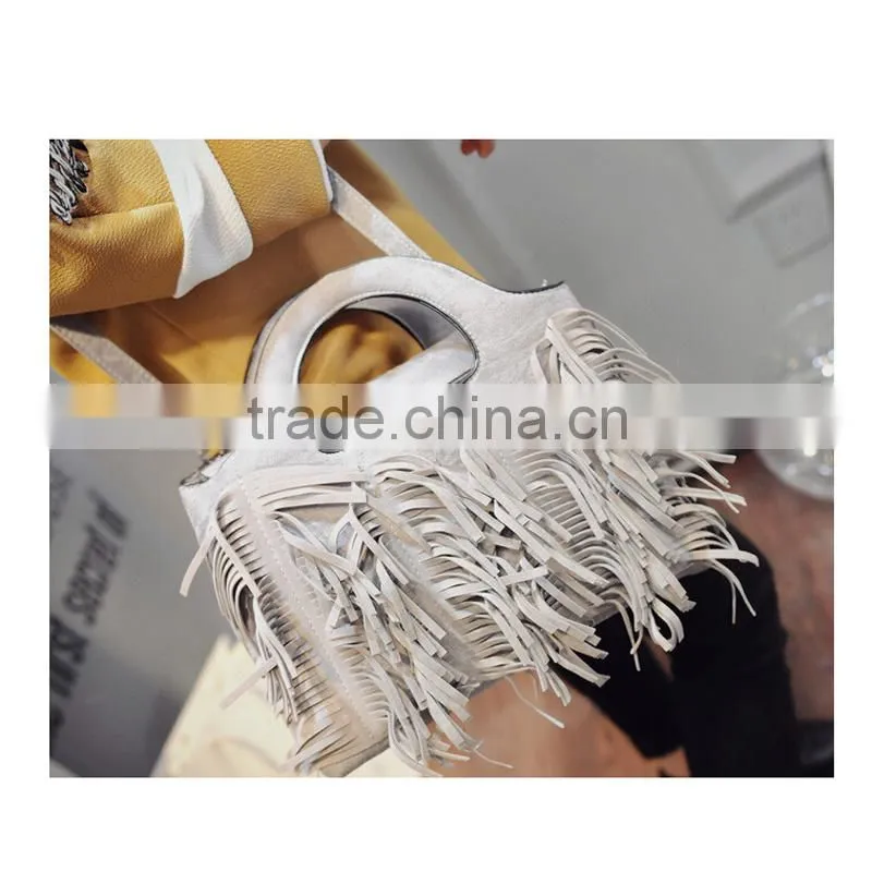 Wholesale leather tassel fringe bag girls pu tote handbags shoulder aslant female women bags