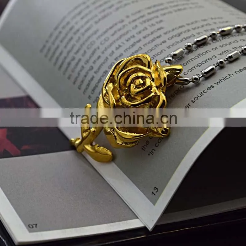 Fashion Jewellery Accessory Artificial Flowers Rose Gold Plated Mother'S Day Pendant