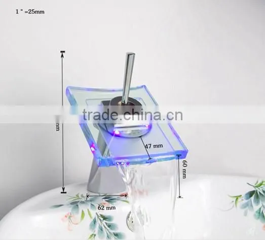 Brass Chrome Waterfall Led Light Basin Mixer Tap