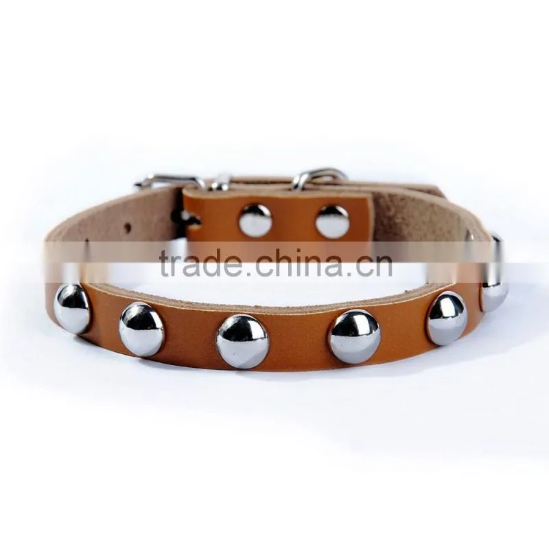 Wholesale pet supplies five spot color real cowhide mushroom rivet dog collar