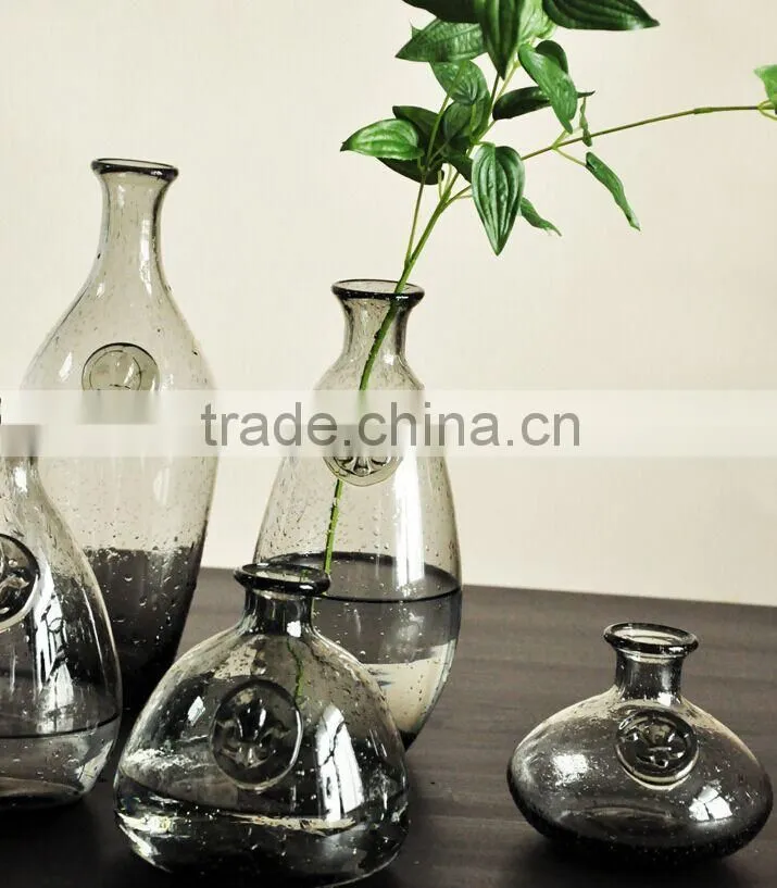 Hand Blown Smoky Grey Color Glass Vase -Home Decor