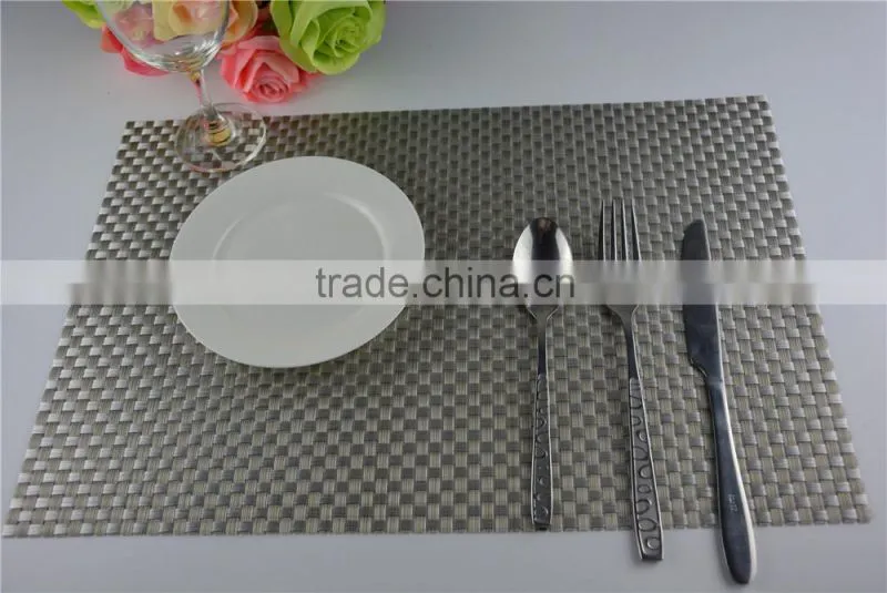 High quality 45*30cm PVC silver woven mesh placemat 8*8 gold color placemat table mat runner dining mat