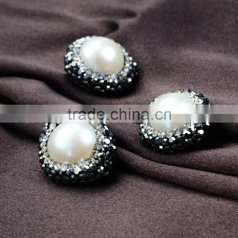 Classic round pearl beads with zircon, zircon pave pearl jewelry beads with hole