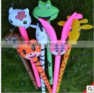 Pvc inflatable child toy animal head long stick