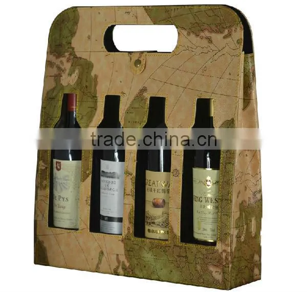 Exquisite Design Leather wine holder 4 bottle wine case
