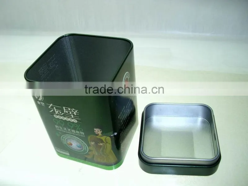 tin box for tea; square tin box
