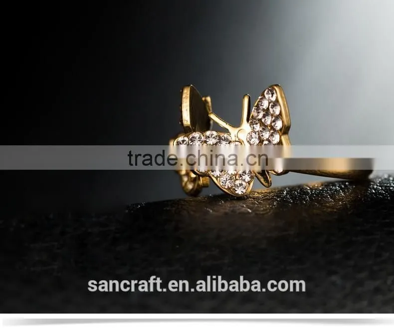 Adjustable two butterfly finger design for women saudi arabia gold wedding ring price