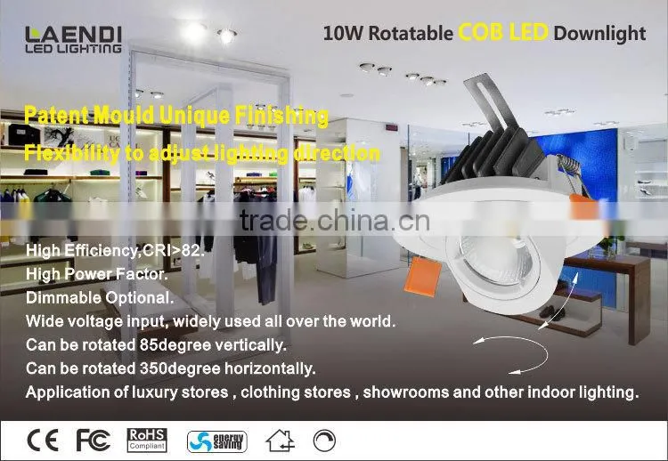High Power Factor above 0.9PF cob gimbal led downlights 10w