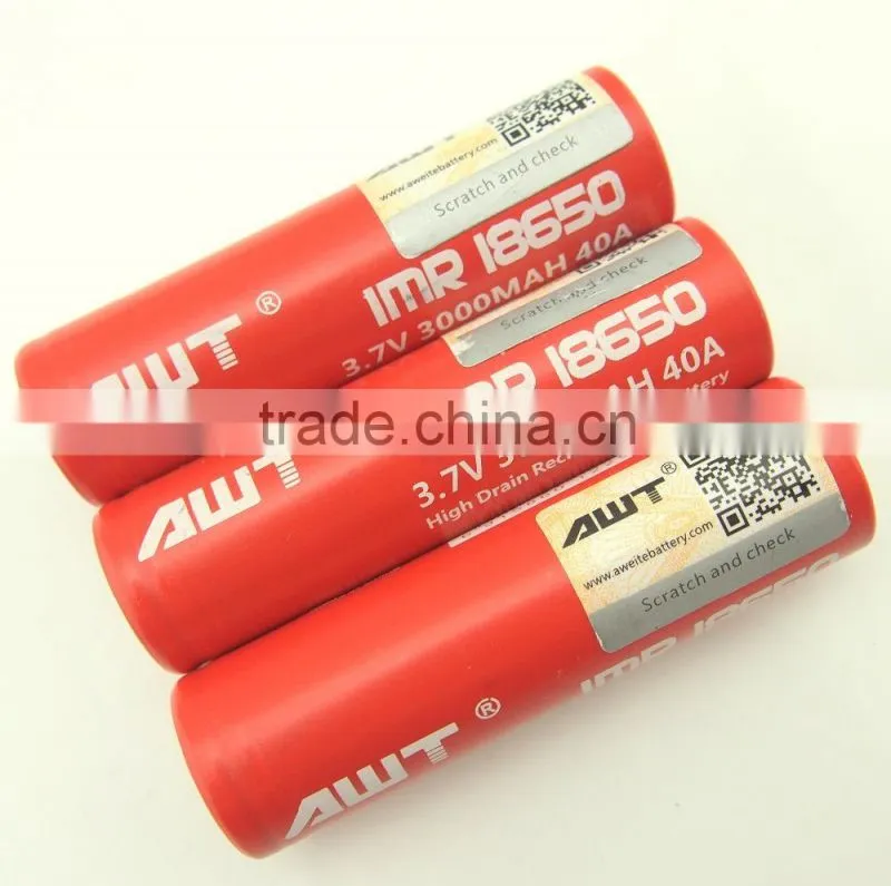 High drain AWT 18650 3000mah 40a battery 18650 rechargeable battery for x arab you tube awt battery