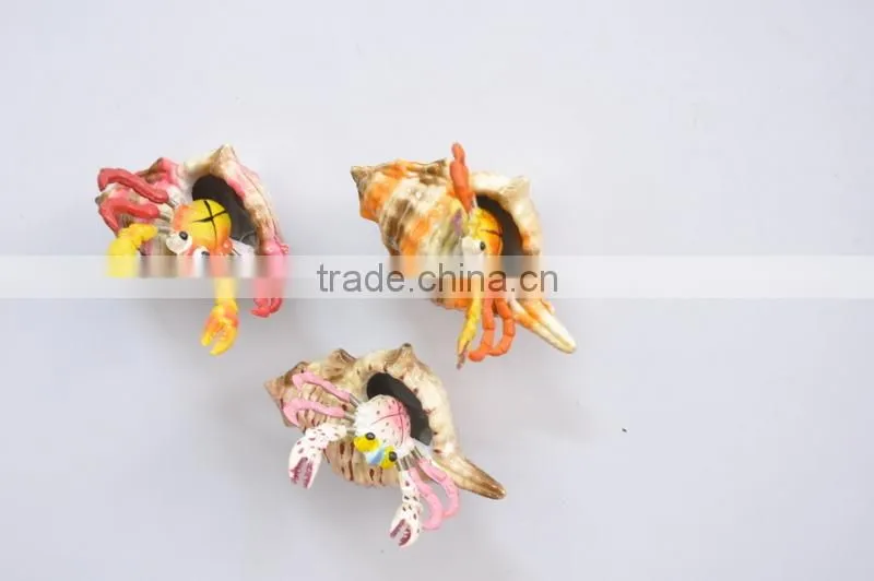 Handmade Delicate 4 inch Pearl Powder Plastic Lobster in Carved Conch Shell Fridge Magnet, Fake Seafood Figures
