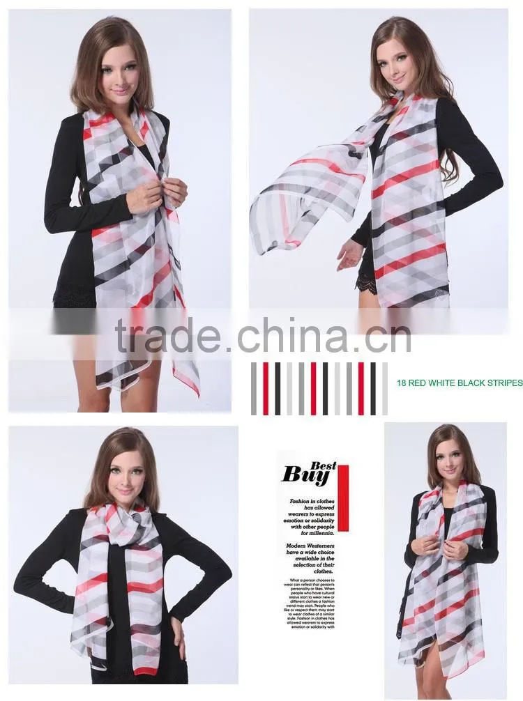 Lady's Customized Polyester Silk Like Soft Handfeel Chiffon Printed Long Scarf Shawl Wraps Sarong