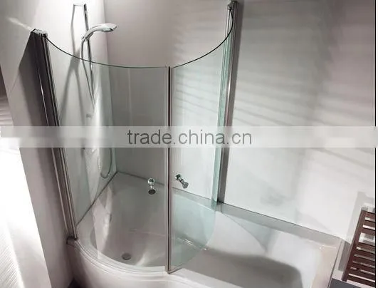 Acrylic solid surface white p shape shower bathtubs with glass panel