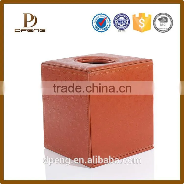 2015 custom Printed Square Shape genuine leather creative tissue boxes