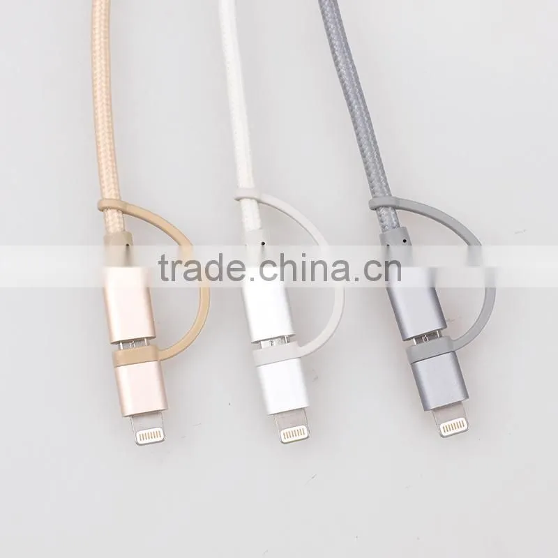 1m MFi certified Nylon Braided 2 in 1 charger cable