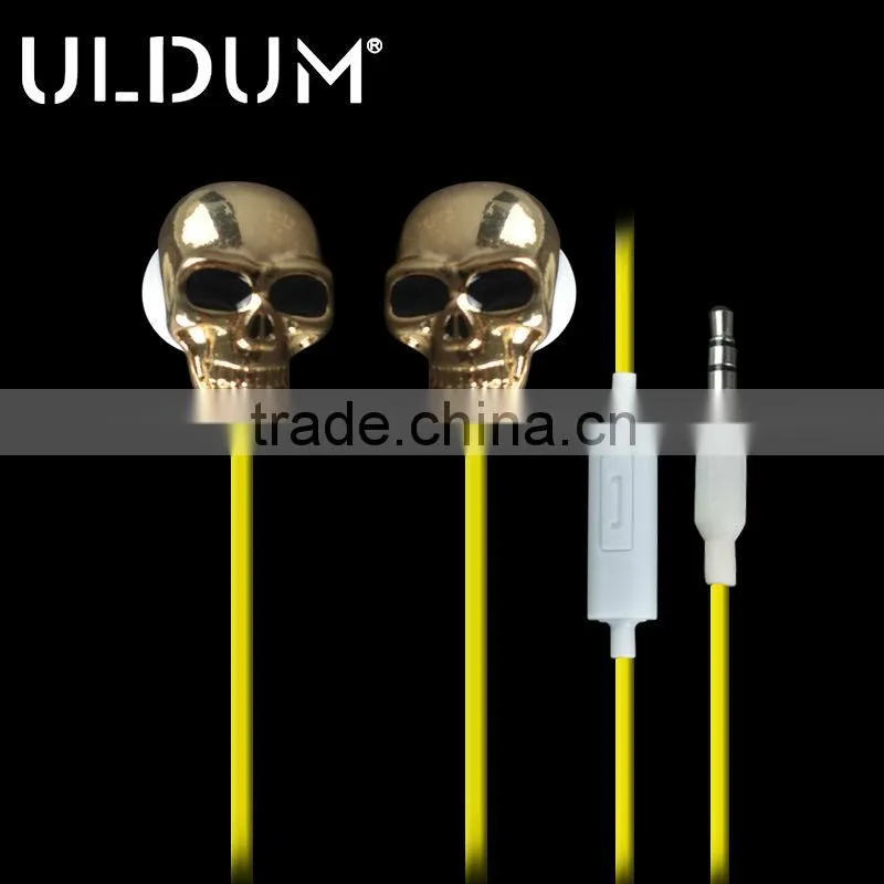 ULDUM metal skull earphones with Mic for iphone 5 earphone wired TPE 3.5mm plug jack