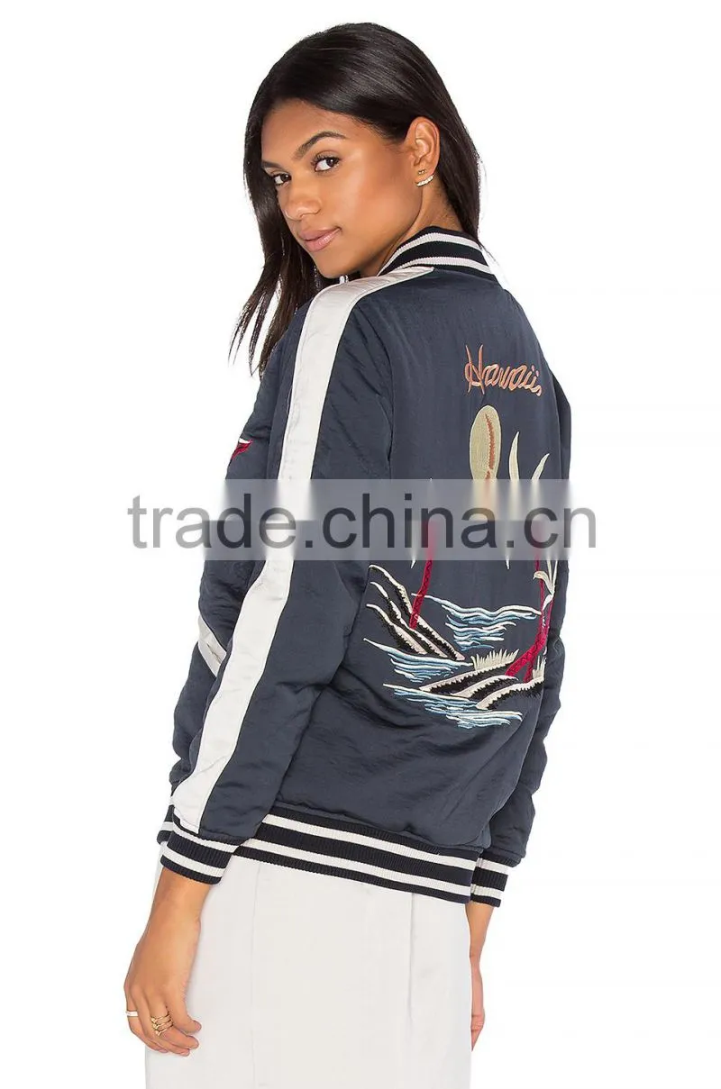 Hot sell ladies apparel custom embroidered bomber jackets fashion apparel factory China