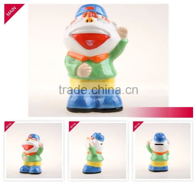 Promotional little boy shape lovely boy in a hat ceramic saving bank