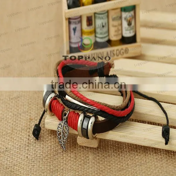 Hot selling leather bracelet vintagle style bead charm leather braided wrap leather bracelet